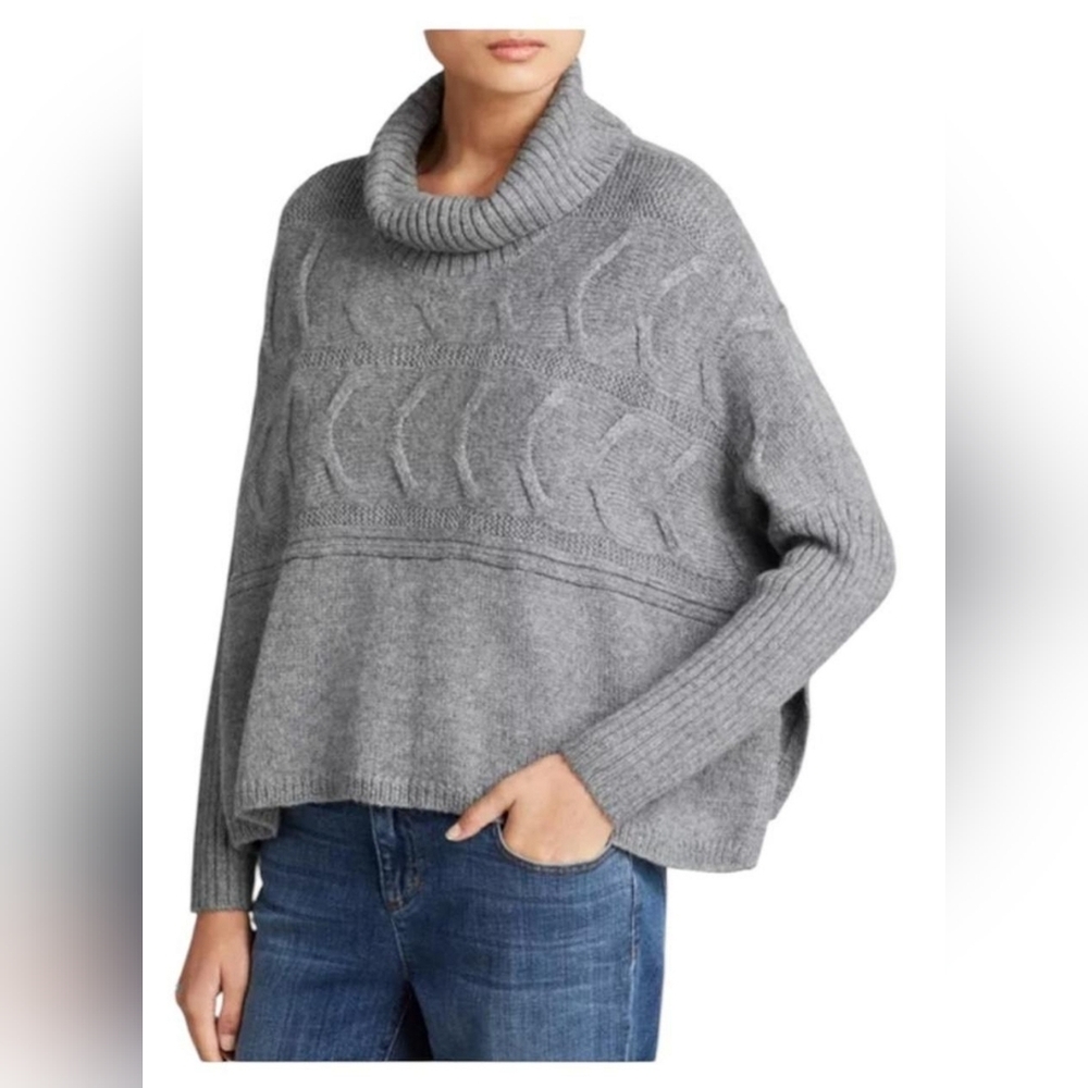 Eileen Fisher Cropped Gray Alpaca & Silk Turtleneck Poncho Sweatet Size Large